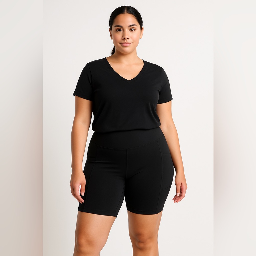 Ewedoos Women’s‎ Black High-Rise Biker Shorts | Stretch Athletic Shorts | Size L